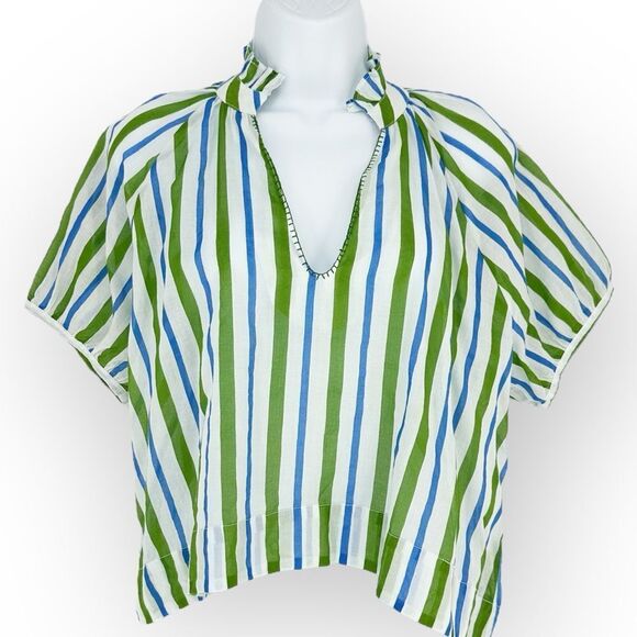Olivia James The Label NWT Elizabeth Top‎ in Harbour Stripe Lime-  L cottagecore - Picture 2 of 7